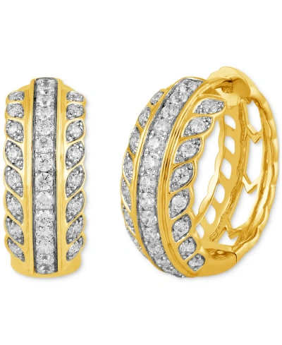 Macy's Diamond Triple Row Small Hoop Earrings (1 Ct. T.w.) In 10k Gold In Yellow Gold