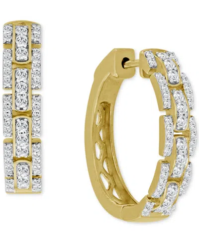 Macy's Diamond Triple Row Small Hoop Earrings (1/2 Ct. T.w.) In 14k Gold