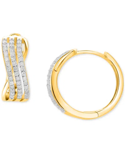 Macy's Diamond Twist Small Hoop Earrings (1/4 Ct. T.w.) In 14k Gold-plated Sterling Silver