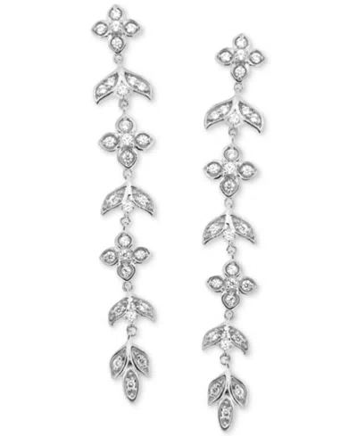 Macy's Diamond Vine Inspired Linear Drop Earrings (1/3 Ct. T.w.) In Sterling Silver