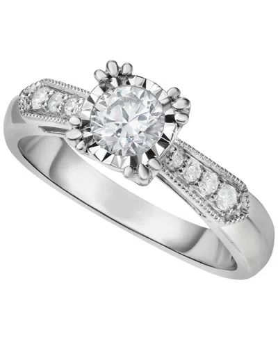 Macy's Diamond Vintage-like Fishtail Prong Engagement Ring (5/8 Ct. T.w.) In 14k White Gold In Metallic