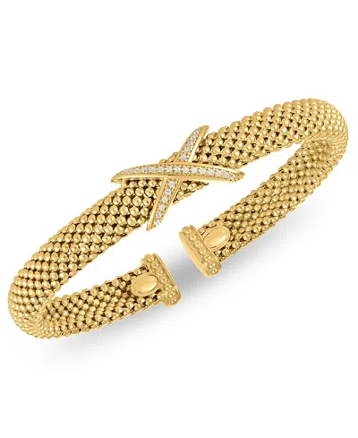 Macy's Diamond X Station Mesh Cuff Bangle Bracelet (1/6 Ct. T.w.) In 14k Gold Over Sterling Silver