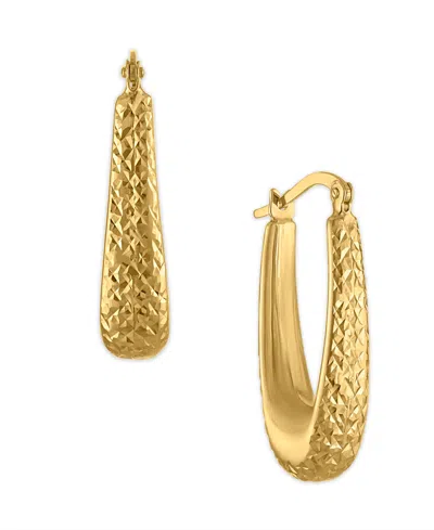 Macy's Diamond-cut Elongated Oval Hoop Earrings In 10k Yellow Gold