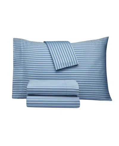 Macy's Dobby Stripe 200-thread Count Cotton Blend 4-pc. Sheet Set, King In Blue