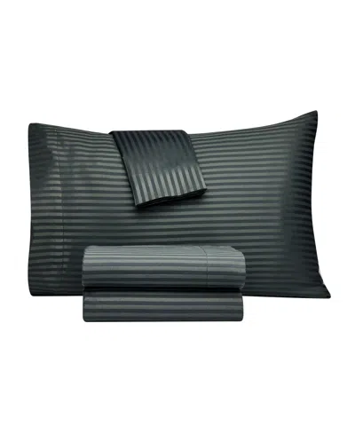 Macy's Dobby Stripe 200-thread Count Cotton Blend 4-pc. Sheet Set, King In Gray