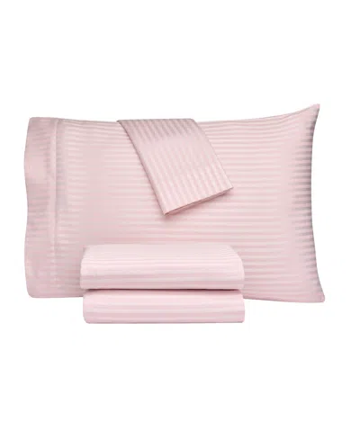 Macy's Dobby Stripe 200-thread Count Cotton Blend 4-pc. Sheet Set, King In Pink