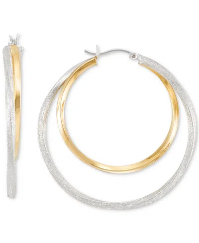 Macy's Double Medium Hoop Earrings In 14k Two-tone Gold-plated Sterling Silver, 40mm