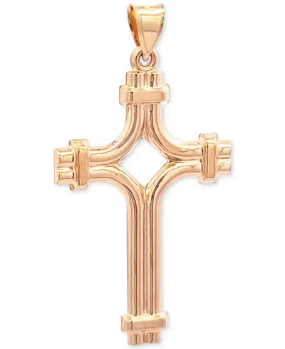 Macy's Double Row Polished Cross Pendant In 14k Gold, Created For  In Yellow Gold