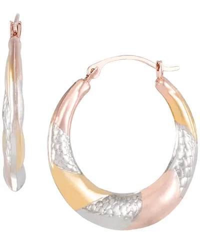 Macy's Dual-tone Textured Hoop Earrings In 14k Gold Over Sterling Silver