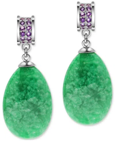Macy's Dyed Green Jade & Amethyst (1/4 Ct. T.w.) Briolette Dangle Hoop Drop Earrings In Sterling Silver