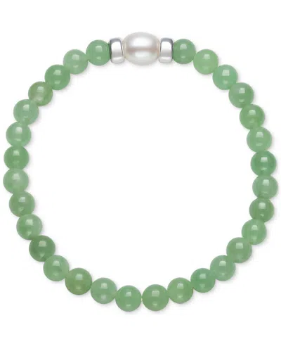 Macy's Dyed Green Jade & Cultured Freshwater Pearl (7mm) Bead Bracelet In Sterling Silver