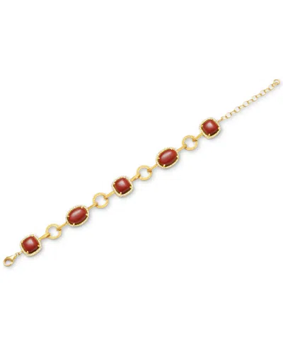 Macy's Dyed Green Jade & White Topaz (1 Ct. T.w.) Halo Link Bracelet In 14k Gold-plated Sterling Silver (al In Red
