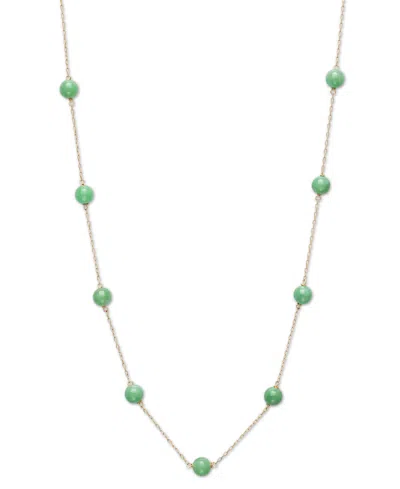 Macy's Dyed Green Jade Bead Station 18" Collar Necklace In 10k Gold