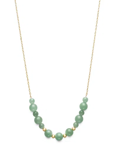 Macy's Dyed Green Jade Beaded Necklace In 10k Gold