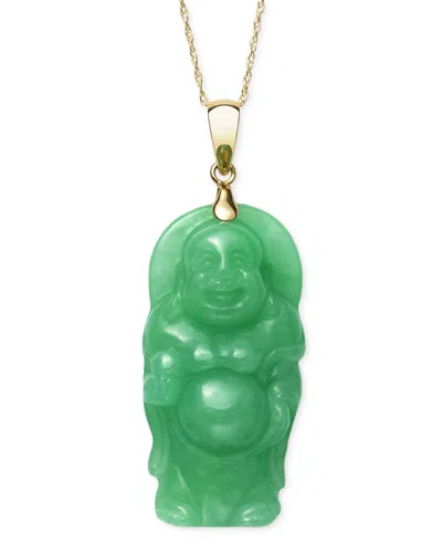 Macy's Dyed Green Jade Carved Buddha 18" Pendant Necklace In 14k Gold