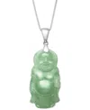 Macy's Dyed Green Jade Carved Buddha 18" Pendant Necklace In Sterling Silver