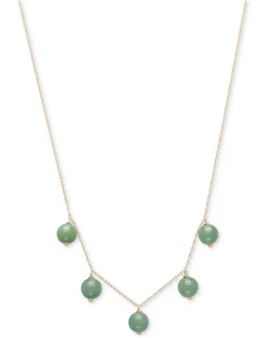 Macy's Dyed Green Jade Dangle Bead 18" Collar Necklace In 10k Gold