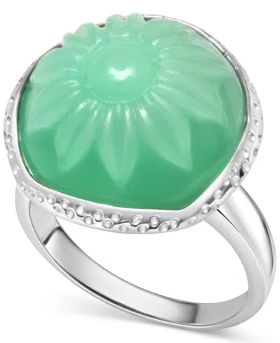 Macy's Dyed Green Jade Flower Cabochon Statement Ring In Sterling Silver