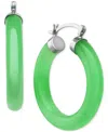 Macy's Dyed Green Jade Polished Cap Small Hoop Earrings In Sterling Silver, 1"