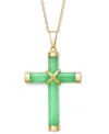 Macy's Dyed Green Jade Polished X Accent Cross 18" Pendant Necklace In 10k Gold In Yellow Gold