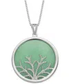 Macy's Dyed Green Jade Round Disc Tree 18" Pendant Necklace In Sterling Silver