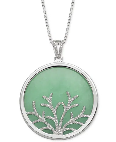 Macy's Dyed Green Jade Round Disc Tree 18" Pendant Necklace In Sterling Silver