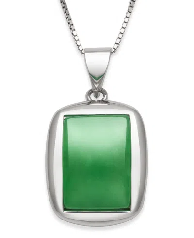 Macy's Dyed Green Jadeite Box Chain Necklace In Sterling Silver