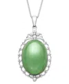 Macy's Dyed Green Jadeite Oval Pendant Necklace In Sterling Silver In Green