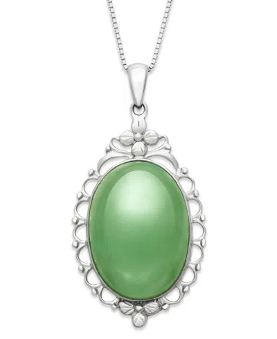 Macy's Dyed Green Jadeite Oval Pendant Necklace In Sterling Silver