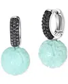 MACY'S DYED JADE & BLACK SPINEL (1 CT. T.W.) CARVED BALL DANGLE HOOP EARRINGS IN STERLING SILVER