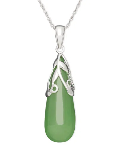 Macy's Dyed Jade Leaf Top Teardrop Pendant Set In Sterling Silver