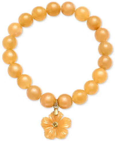 Macy's Dyed Yellow Jade & Citrine (1/10 Ct. T.w.) Flower Dangle Beaded Stretch Bracelet (also In Dyed Laven In Ginger