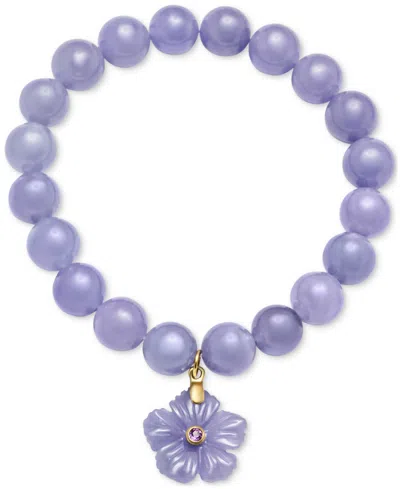 Macy's Dyed Yellow Jade & Citrine (1/10 Ct. T.w.) Flower Dangle Beaded Stretch Bracelet (also In Dyed Laven In Lavender