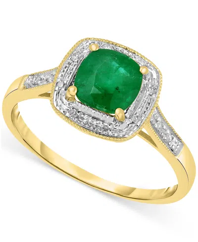 Macy's Emerald (1-1/2 Ct. T.w.) & Diamond (1/20 Ct. T.w.) Cushion Halo Ring In 14k Gold