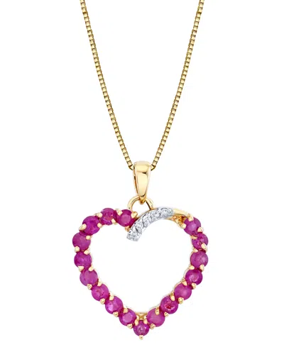 Macy's Emerald (1-1/3 Ct. T.w.) & Diamond Accent Heart 18" Pendant Necklace In 10k Gold (also In Ruby)