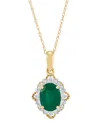 Macy's Emerald (1-1/4 Ct. T.w.) & Diamond (1/5 Ct. T.w.) Vintage Look Oval Halo 18" Pendant Necklace In 14k In Emerald