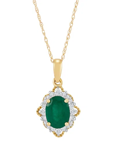 Macy's Emerald (1-1/4 Ct. T.w.) & Diamond (1/5 Ct. T.w.) Vintage Look Oval Halo 18" Pendant Necklace In 14k
