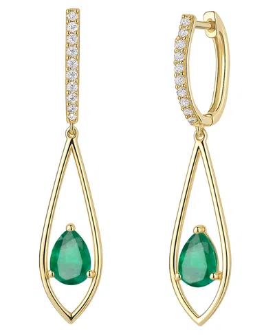 Macy's Emerald (1-1/4 Ct. T.w.) And Diamond (1/6 Ct. T.w.) Drop Earrings In 14k Gold (also Available In Sap In Brown