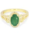 Macy's Emerald (1-1/4 Ct. T.w.) & White Sapphire (1/3 Ct. T.w.) Oval Halo Ring In 14k Gold-plated Sterling  In Green