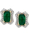 Macy's Emerald (1-1/5 Ct. T.w.) & Diamond (1/6 Ct. T.w.) Stud Earrings (3/8 Ct. T.w.) In 14k Gold In Emerald