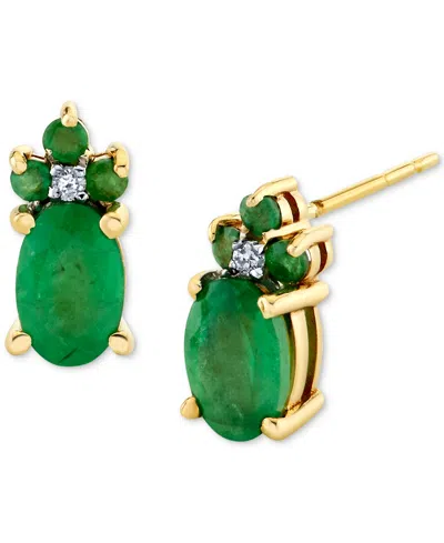 Macy's Emerald (1-1/5 Ct. T.w.) & Diamond Accent Oval Stud Earrings In 14k Gold