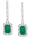Macy's Emerald (1-1/8 Ct. T.w.) & Diamond (1/3 Ct. T.w.) Leverback Drop Earrings In Sterling Silver (also I In Emerald