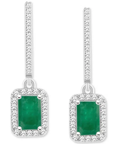 Macy's Emerald (1-1/8 Ct. T.w.) & Diamond (1/3 Ct. T.w.) Leverback Drop Earrings In Sterling Silver (also I