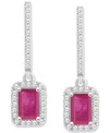 Macy's Emerald (1-1/8 Ct. T.w.) & Diamond (1/3 Ct. T.w.) Leverback Drop Earrings In Sterling Silver (also I In Ruby Red