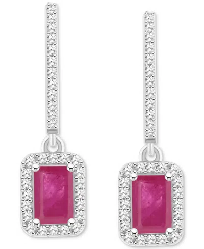 Macy's Emerald (1-1/8 Ct. T.w.) & Diamond (1/3 Ct. T.w.) Leverback Drop Earrings In Sterling Silver (also I In Ruby Red