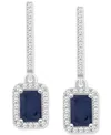 Macy's Emerald (1-1/8 Ct. T.w.) & Diamond (1/3 Ct. T.w.) Leverback Drop Earrings In Sterling Silver (also I In Sapphire