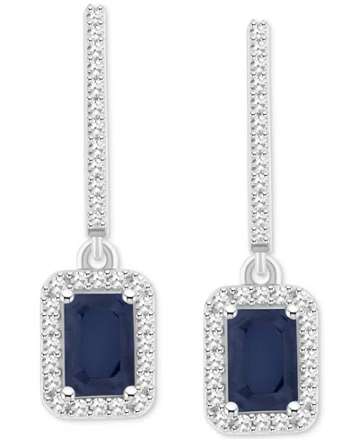 Macy's Emerald (1-1/8 Ct. T.w.) & Diamond (1/3 Ct. T.w.) Leverback Drop Earrings In Sterling Silver (also I In Sapphire