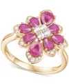 Macy's Emerald (1-3/4 Ct. T.w.) & Diamond (1/4 Ct. T.w.) Pear Flower Ring In 14k Gold (also In Ruby & Sapph In Ruby