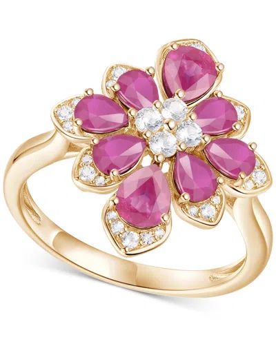 Macy's Emerald (1-3/4 Ct. T.w.) & Diamond (1/4 Ct. T.w.) Pear Flower Ring In 14k Gold (also In Ruby & Sapph