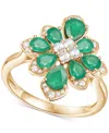 Macy's Emerald (1-3/4 Ct. T.w.) & Diamond (1/4 Ct. T.w.) Pear Flower Ring In 14k Gold (also In Ruby & Sapph In Emerald